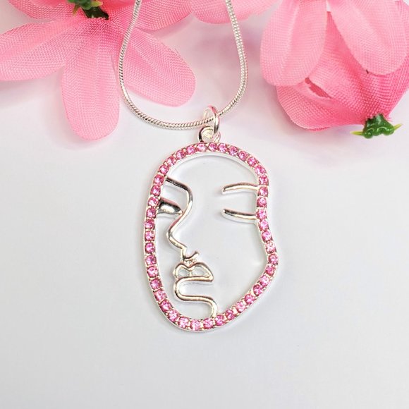 Pink Crystal Abstract Face Necklace - Picture 1 of 11